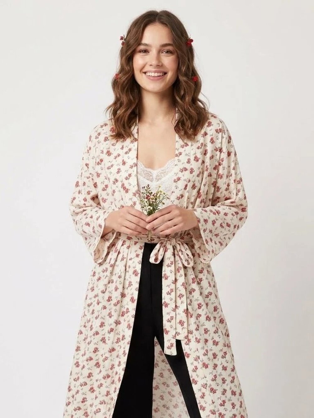 The Great. Robe Coverup Maxi Top Wrap Floral Printed Long sleeve XS/S-0/1 290455